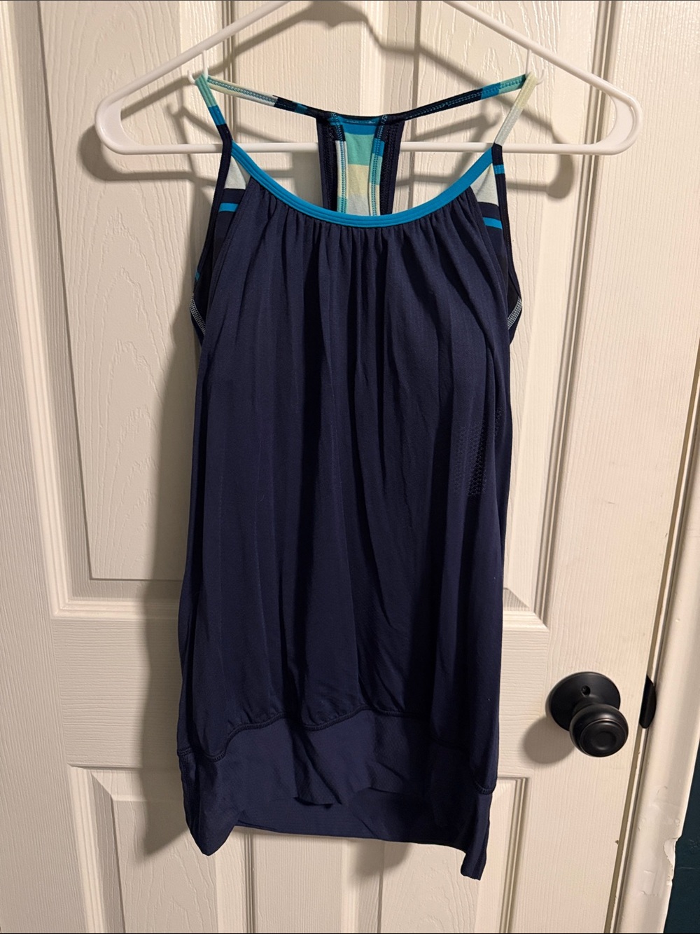 lululemon athletica Navy Blue Tank Top with Teal Striped sports bra